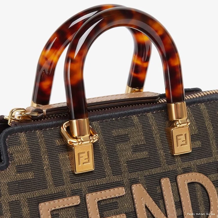 Affordable ROMA Logo Bag By Fabric Brown Boston The FF In Mini Fendi Motif Way 0801